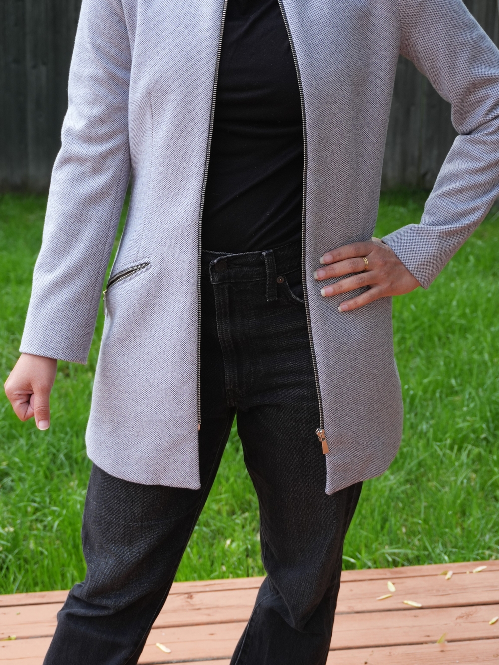 Zara collarless zippered frock coat